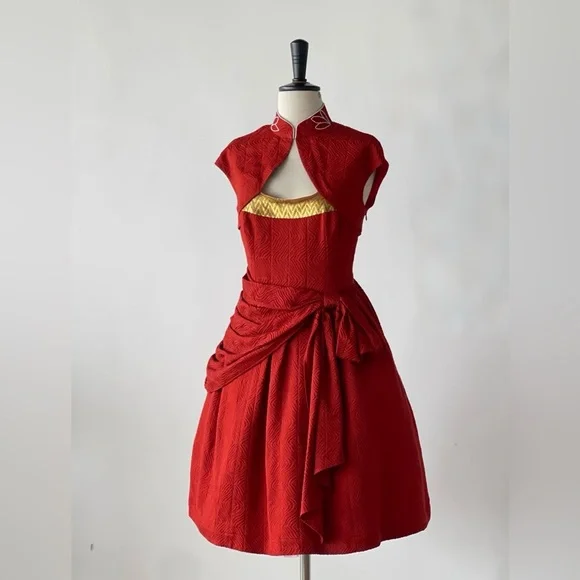 100% Handmade Silk Vintage Style Red DressPerfect Christmas Dress!